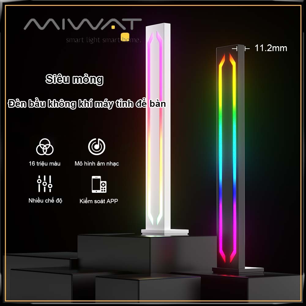 MIWAT Thanh ánh sáng RGB siêu mỏng Điều khiển âm thanh Ánh sáng xung quanh Màn hình Ánh sáng Trang trí phòng chơi game Đèn nhạc RGB Rhythm Điều khiển ứng dụng cho bàn trò chơi TV Xe khiêu vũ