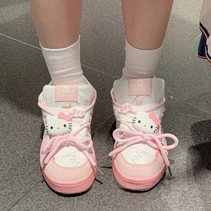 🔥Chất lượng cao🔥Giày Thể Thao Nữ Màu Hồng Giày Sneaker Đế Dày Giày Bánh Mì Bách Đáp Phong Cách Thời Trang Hello Kitty Dễ Thương