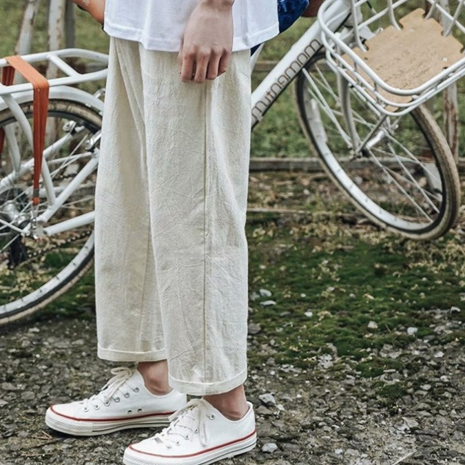 ✦AFFLIGA✦ Quần Cotton Lanh Ống Rộng Phong Cách Hàn Quốc Cho Nam