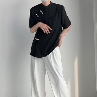 Áo Sơ Mi Ngắn Tay Cổ Đứng Có Khóa Cài Phong Cách Trung Hoa Cổ Điển Thời Trang Mùa Hè Dành Cho Nam