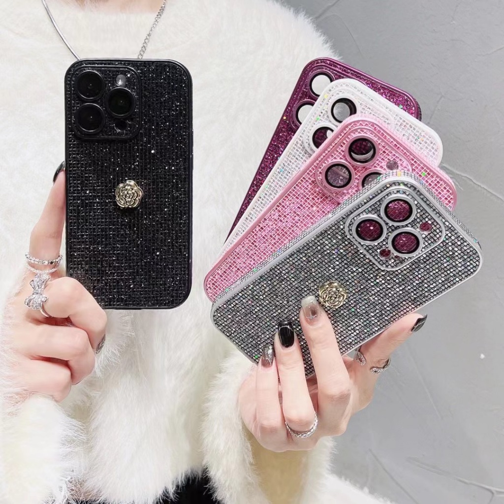 Ôp Điện Thoại Mềm Hình Hoa Trà Lấp Lánh Cho iphone15proamx 15 15 pro 14promax 7 8 plus13 pro max 15proamx 15 15 pro 11 11 pro max Ốp