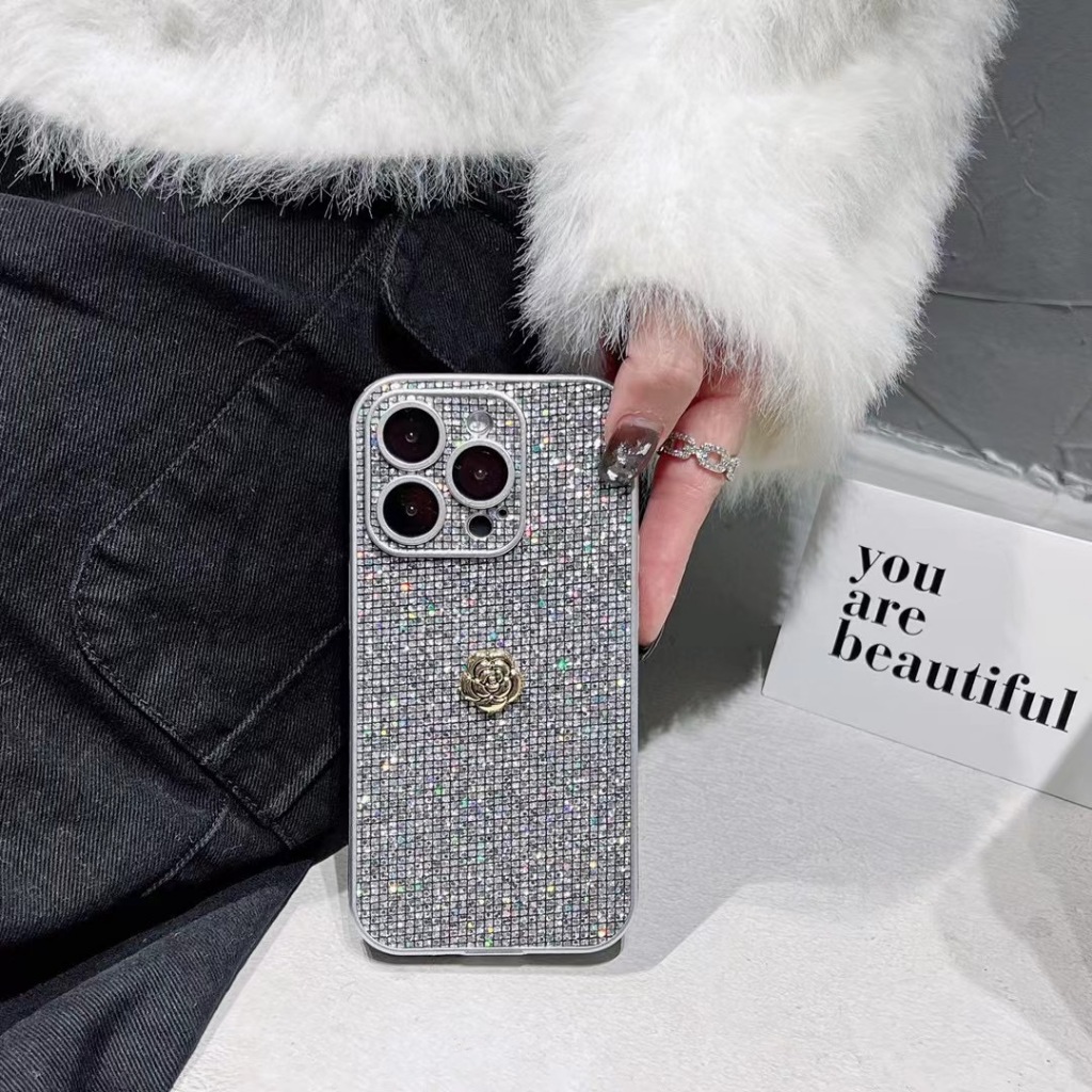 Ôp Điện Thoại Mềm Hình Hoa Trà Lấp Lánh Cho iphone15proamx 15 15 pro 14promax 7 8 plus13 pro max 15proamx 15 15 pro 11 11 pro max Ốp