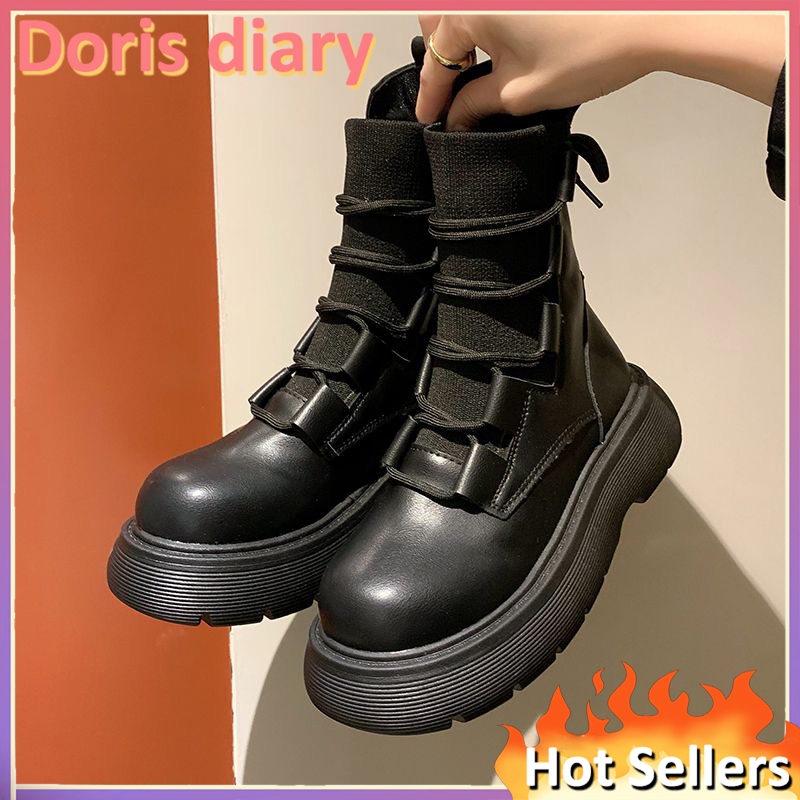 【Doris diary】Giày Bốt martin Da Mềm Chống Trượt / Mài Mòn Kiểu Anh Cá Tính Cho Nữ
