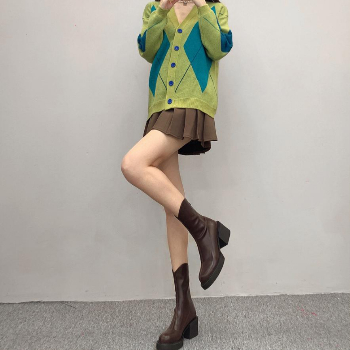 BAILUDAREN.Giày bốt da Martin gót cao dày mềm thoải mái thoáng khí chống trượt thời trang thường ngày Hàn Quốc cho nữ