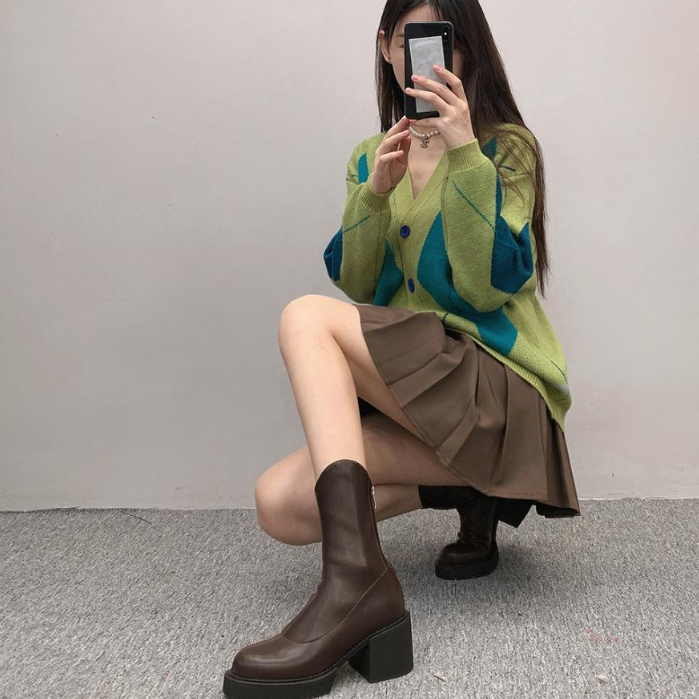 BAILUDAREN.Giày bốt da Martin gót cao dày mềm thoải mái thoáng khí chống trượt thời trang thường ngày Hàn Quốc cho nữ