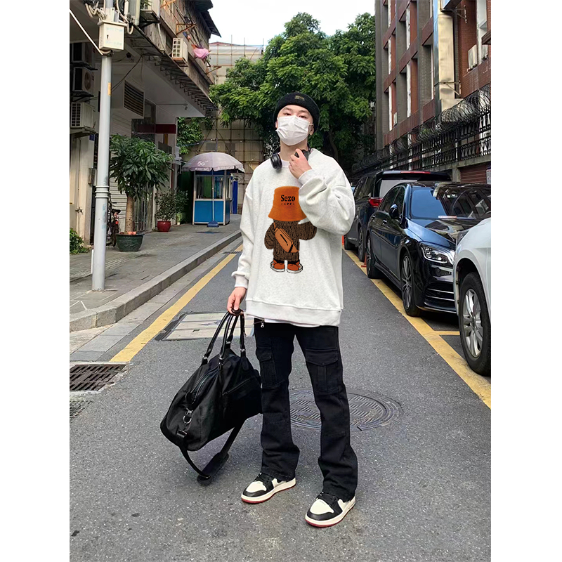 Áo sweater nam BEEYANBUY A2634 100% cotton màu xám in hình đẹp thời trang