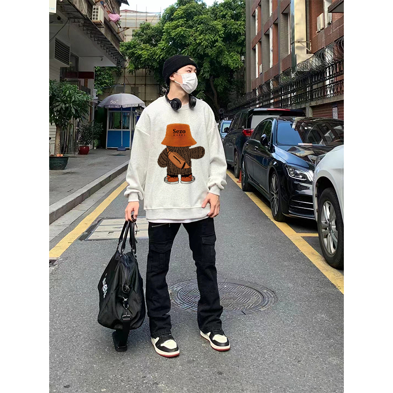Áo sweater nam BEEYANBUY A2634 100% cotton màu xám in hình đẹp thời trang