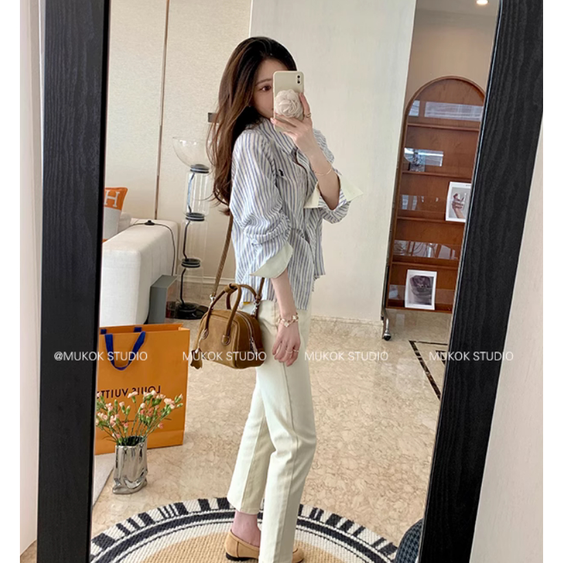 67194 Áo Sơ Mi Dài Tay Sọc Xanh Giản Dị