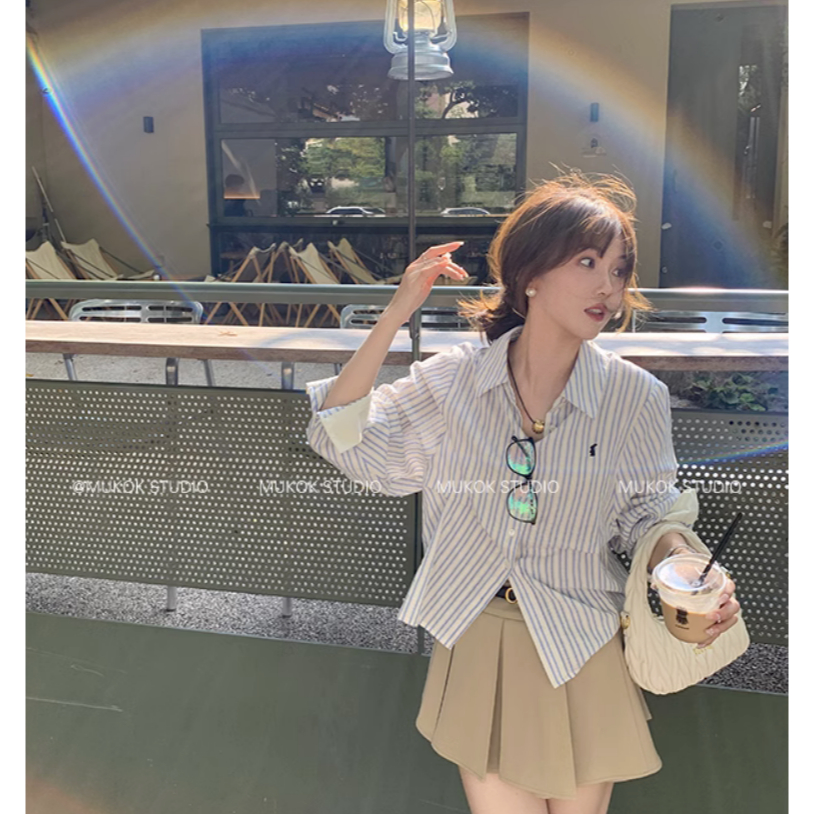 67194 Áo Sơ Mi Dài Tay Sọc Xanh Giản Dị