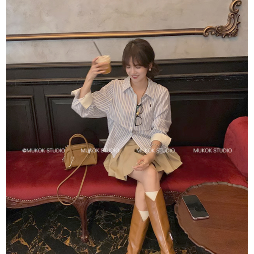 67194 Áo Sơ Mi Dài Tay Sọc Xanh Giản Dị