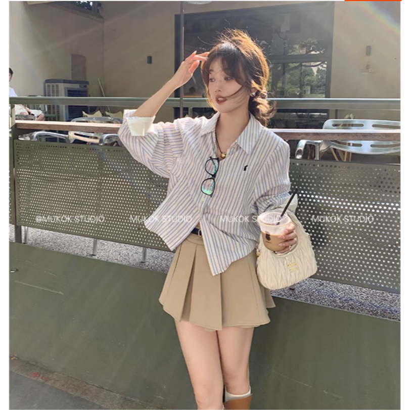 67194 Áo Sơ Mi Dài Tay Sọc Xanh Giản Dị