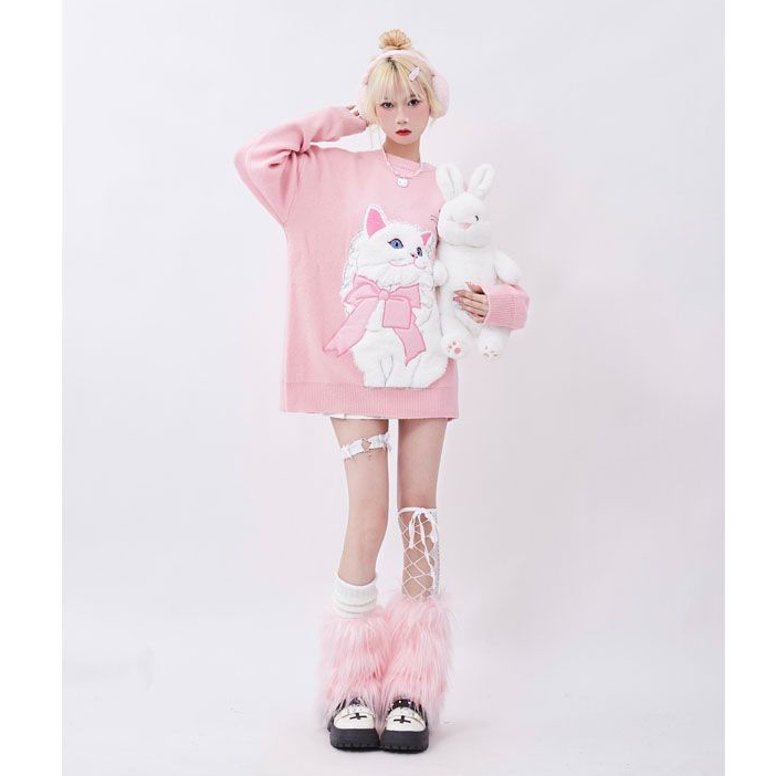 Dopamine Áo sweater Thêu Hình Mèo Ngọt Ngào Dễ Thương Cho Nữ