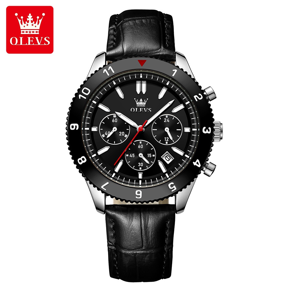 OLEVS Đồng Hồ Nam Dạ Quang Dây Da Chống Nước Thời Trang Lịch Đơn Giản Đồng Hồ Bấm Giờ TY711