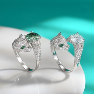 Moissanite nhẫn unisex 925 bạc có thể phát hiện bằng bút kim cương Nhẫn kim cương đầu báo 2 carat
