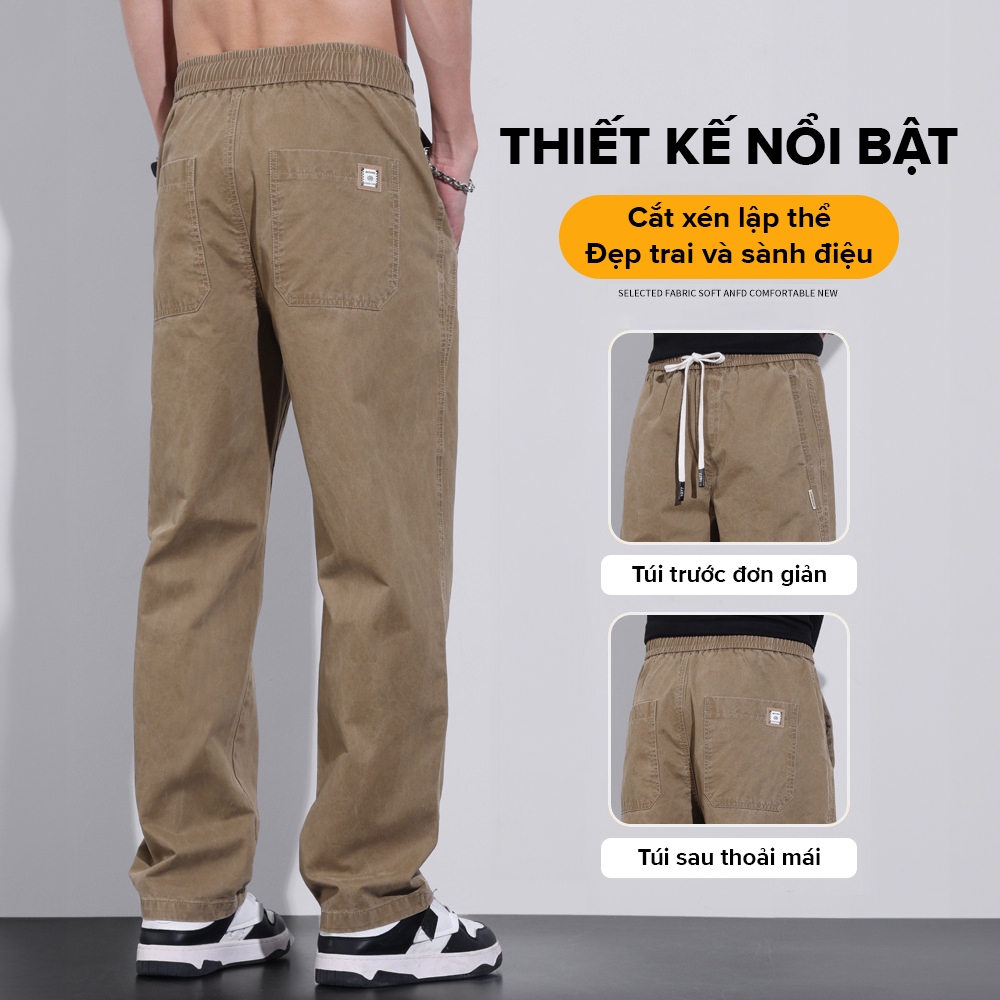 Quần Dài Nam Kaki Ống Suông Phong Cách Retro Cotton Quần Âu Nam Mùa Xuân, Mùa Thu Và Mùa Hè Quần Thẳng Lỏng Lẻo