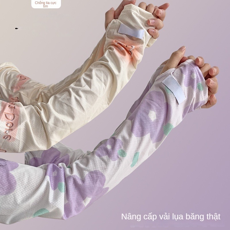 Găng Tay Chống Nắng Dài Tay Nữ Cute Bằng Lụa Lạnh Thoáng Khí Màu Sắc Gradient Dễ Phối Đồ Thời Trang Mùa Hè