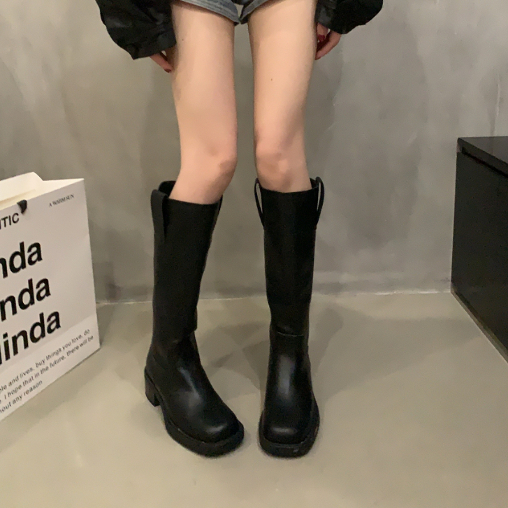 Giày Bốt Cao Gót Mũi Tròn Bằng Da Mềm Thời Trang Cho Nữ