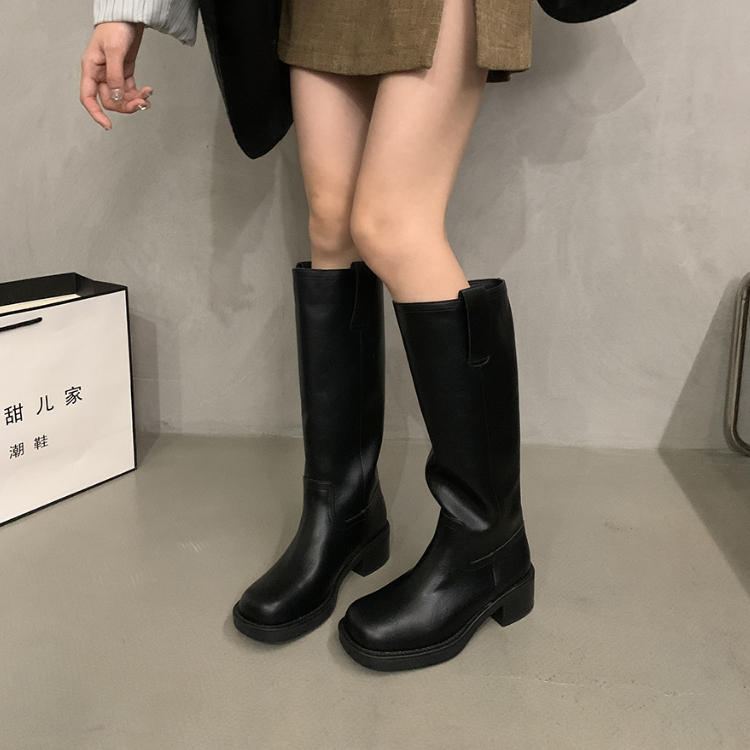 Giày Bốt Cao Gót Mũi Tròn Bằng Da Mềm Thời Trang Cho Nữ