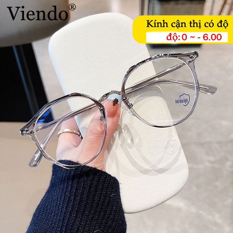 Kính cận VIENDO gọng vuông tròng đổi màu chống ánh sánh xanh tia UV phong cách Hàn Quốc có cắt theo yêu cầu