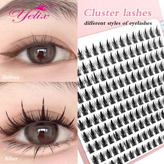 Yelix 10 Hàng DIY Eyelash Extensions C Curl Clusters Lash Eyelash Extensions Volume Wispy Cụm lông mi riêng lẻ tại nhà