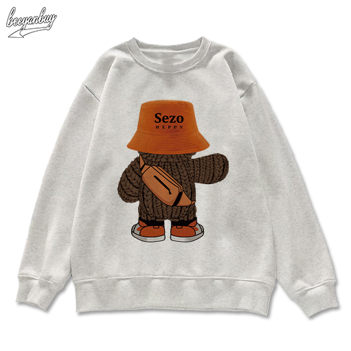 Áo sweater nam BEEYANBUY A2634 100% cotton màu xám in hình đẹp thời trang