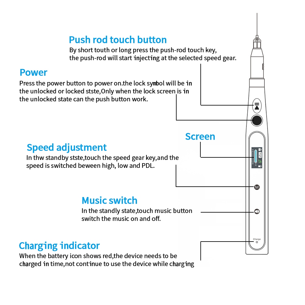 Ống Tiêm Điện Không Dây Không Đau Màn Hình lcd 3 Chế Độ Chiếu