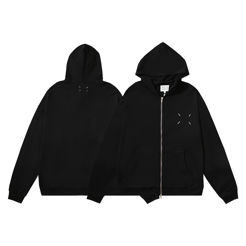 Áo Khoác hoodie cotton Hai Khóa Kéo Thêu logo Nhỏ 400g 32s Phong Cách Đường Phố unisex