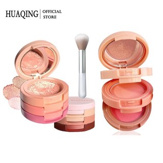 Phấn bắt sáng HUAQING màu mờ nhũ ngọc trai trang điểm má hồng đa năng 3 trong 1 cho nữ