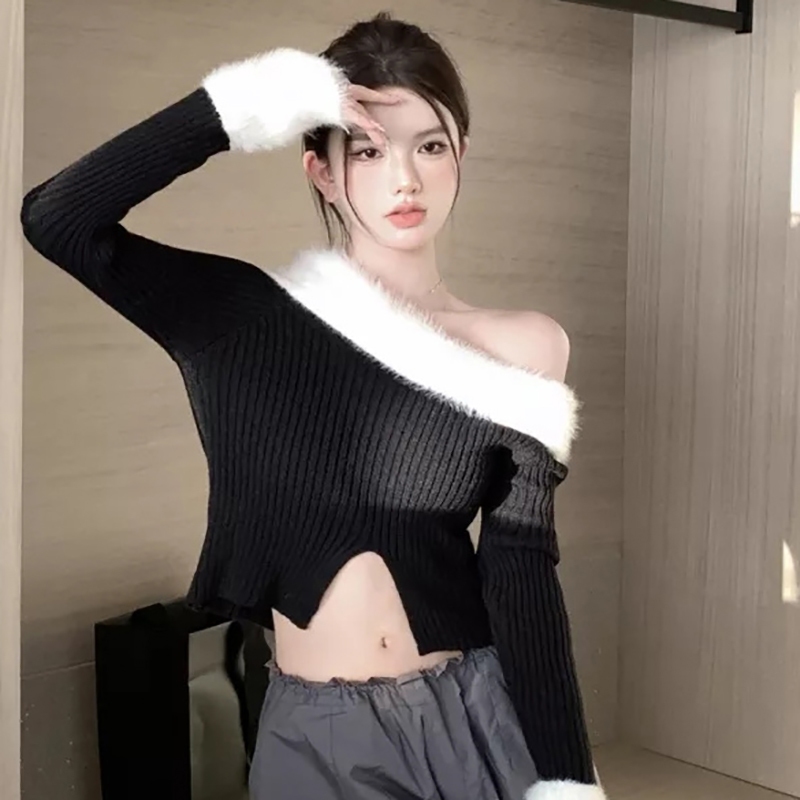 Gjcute Áo sweater Dài Tay Lệch Vai Phong Cách Thu Đông Mới Cho Nữ