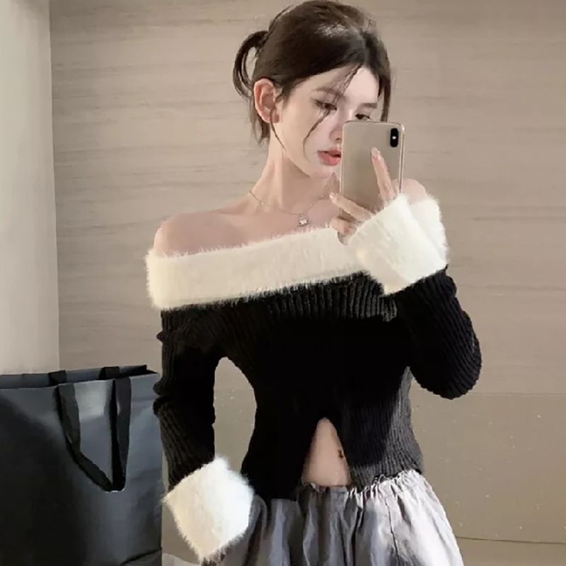 Gjcute Áo sweater Dài Tay Lệch Vai Phong Cách Thu Đông Mới Cho Nữ