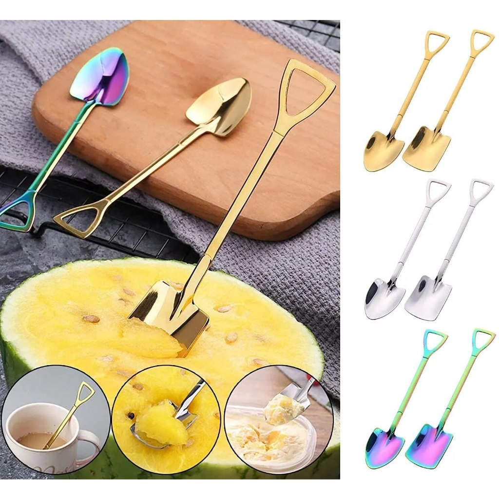 Thìa Cà Phê Inox Sáng Tạo Xẻng Thìa Hình Trà Thìa Muỗng Múc Kem Phụ Kiện Nhà Bếp Bộ Đồ Ăn Dao Kéo Đầu Xẻng Xẻng phẳng