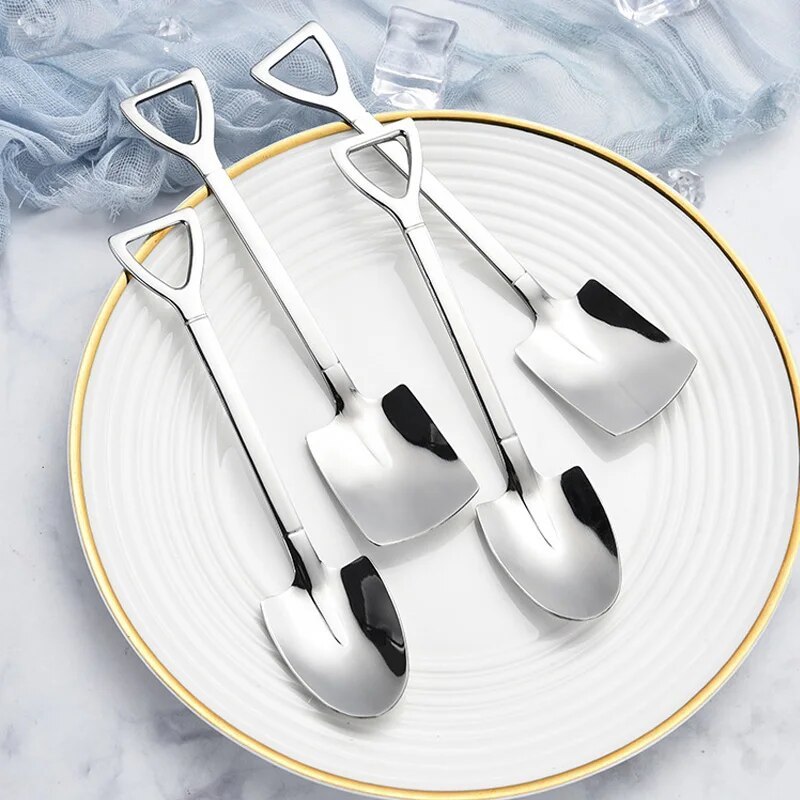 Thìa Cà Phê Inox Sáng Tạo Xẻng Thìa Hình Trà Thìa Muỗng Múc Kem Phụ Kiện Nhà Bếp Bộ Đồ Ăn Dao Kéo Đầu Xẻng Xẻng phẳng