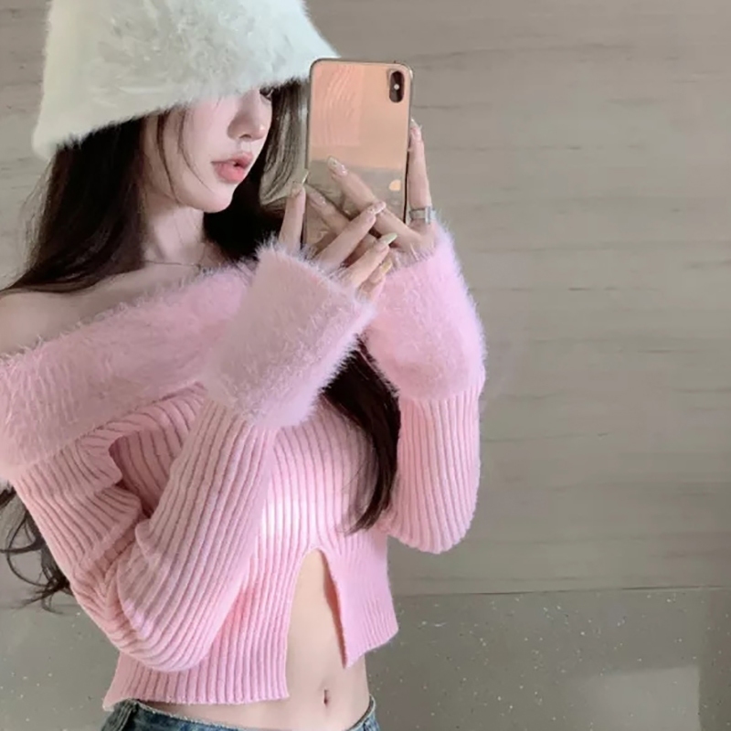 Gjcute Áo sweater Dài Tay Lệch Vai Phong Cách Thu Đông Mới Cho Nữ
