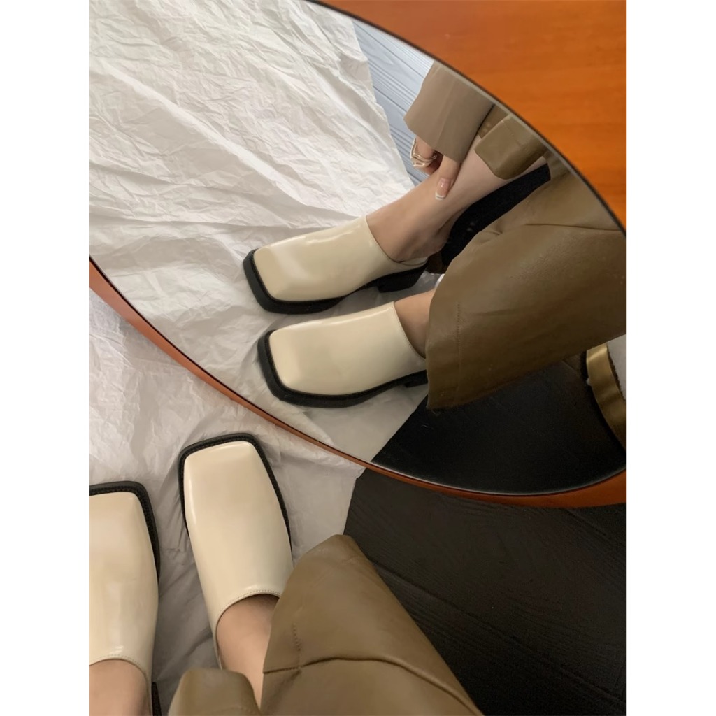 Dép Nữ Mũi Vuông Đế Dày Thời Trang Hàn Quốc Màu Đen