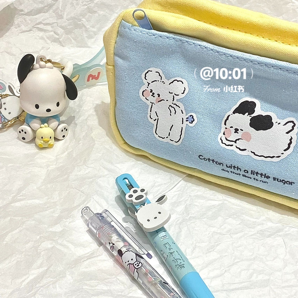 Túi Đựng Bút Bằng Vải canvas In Hình Chú Chó Đáng Yêu Thời Trang Hàn Quốc