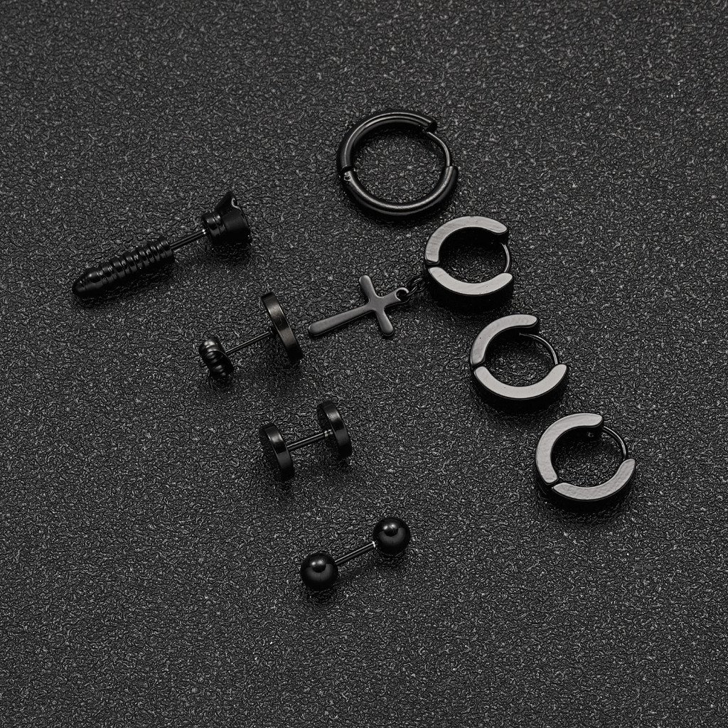 Khuyên Tai Thép Không Gỉ Màu Đen Phong Cách gothic Đường Phố Cho Nam Và Nữ