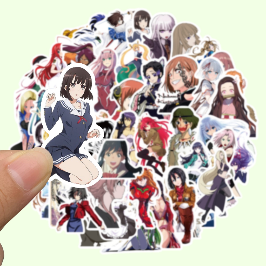 Bộ 50 Miếng Dán Trang Trí Điện Thoại / Sổ Tay Hình Cô Gái anime Chống Thấm Nước diy
