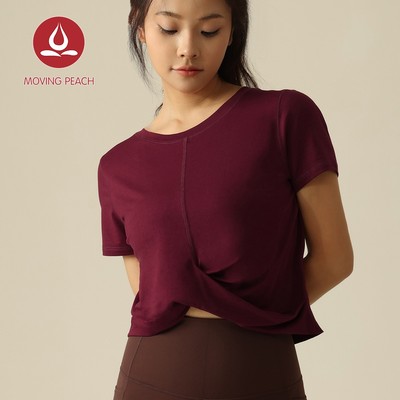 MOVING PEACH Áo Thun croptop chéo eo Tập yoga / gym / Thể Thao Thoáng Khí Nhanh Khô Thương Cho Nữ ETM