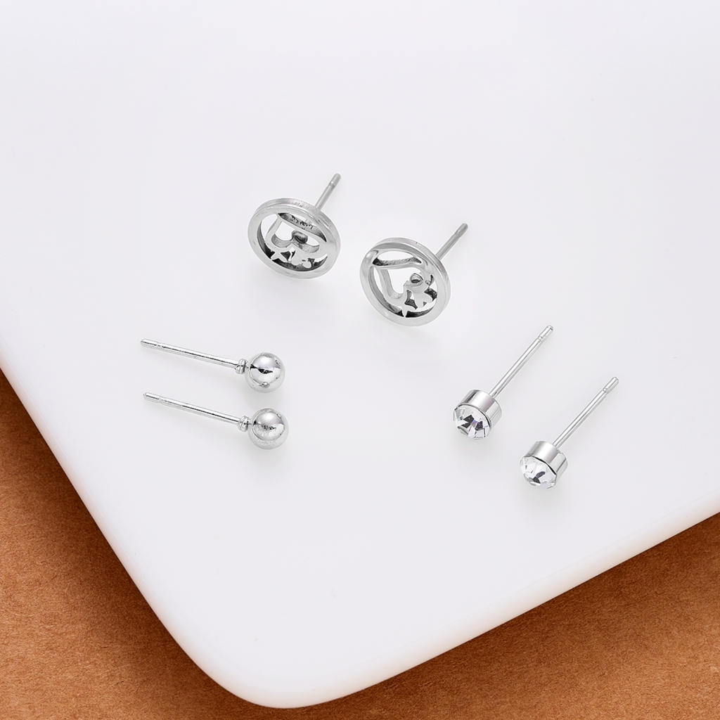 Set 3 Đôi Khuyên Tai Bằng Thép Không Gỉ Đính Đá Thời Trang Cho Nữ