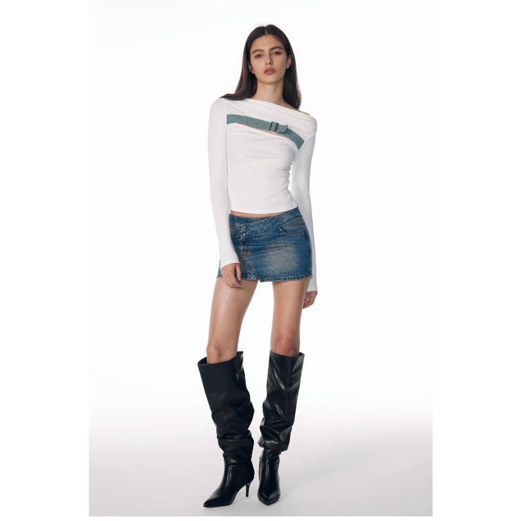 Áo Thun Nữ Tay Dài Cổ Cao Ôm Dáng Phong Cách Thời Trang retro Mỹ