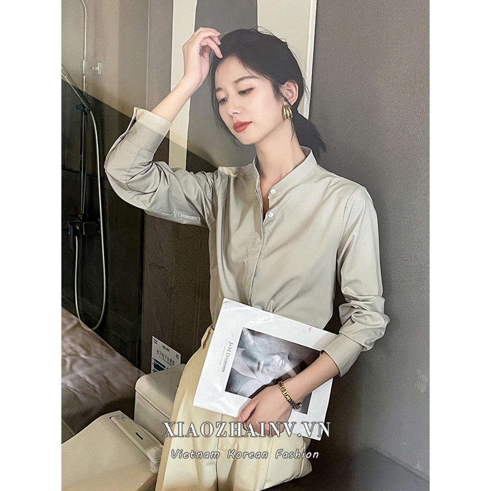 Xiaozhainv Áo Sơ Mi Dài Tay Cổ Đứng Dáng Rộng 3 Màu Hợp Thời Trang Kiểu Pháp Cho Nữ