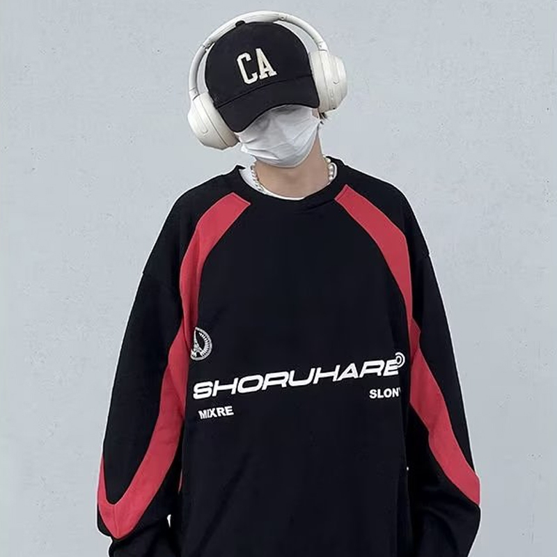 ♞Aff LIGA♞ Áo sweater Tay Dài Cổ Tròn In Chữ Phối Màu Tương Phản Phong Cách Mỹ Thời Trang Mùa Thu 2023 Cho Nam