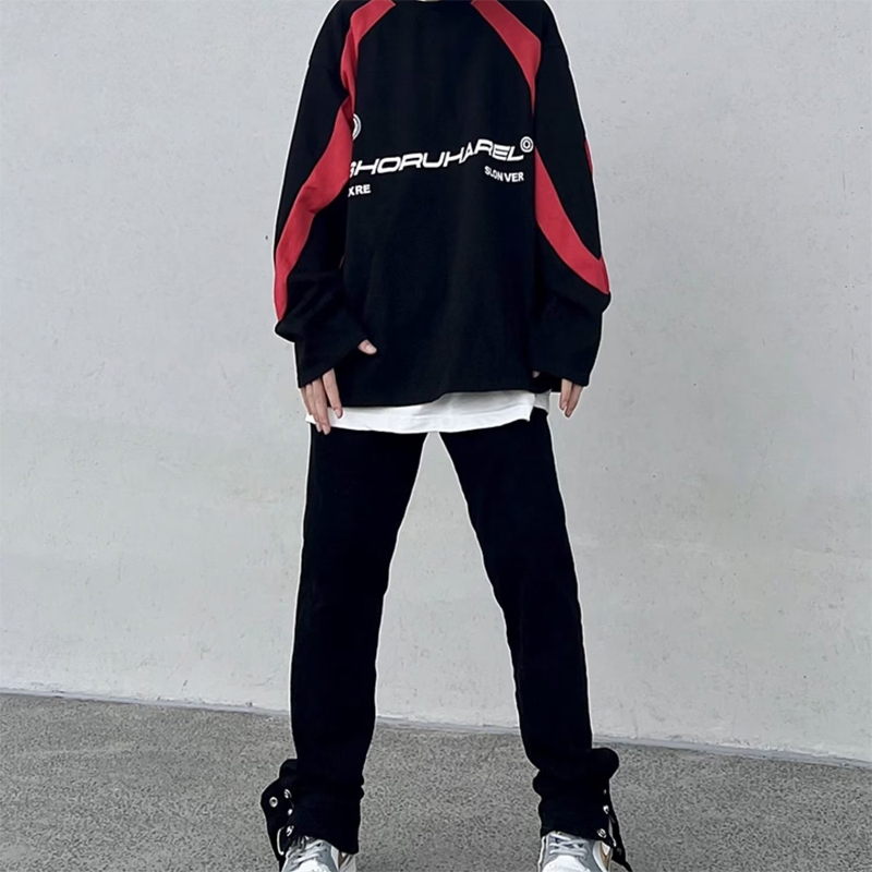 ♞Aff LIGA♞ Áo sweater Tay Dài Cổ Tròn In Chữ Phối Màu Tương Phản Phong Cách Mỹ Thời Trang Mùa Thu 2023 Cho Nam