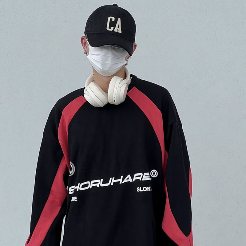 ♞Aff LIGA♞ Áo sweater Tay Dài Cổ Tròn In Chữ Phối Màu Tương Phản Phong Cách Mỹ Thời Trang Mùa Thu 2023 Cho Nam