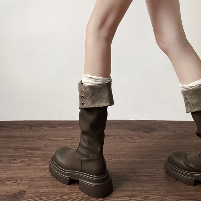 Giày Bốt Cao Gót 7cm Màu Đen / Nâu Phong Cách Anh Quốc Thời Trang Thu Đông 2023 Cho Nữ