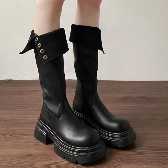 Giày Bốt Cao Gót 7cm Màu Đen / Nâu Phong Cách Anh Quốc Thời Trang Thu Đông 2023 Cho Nữ