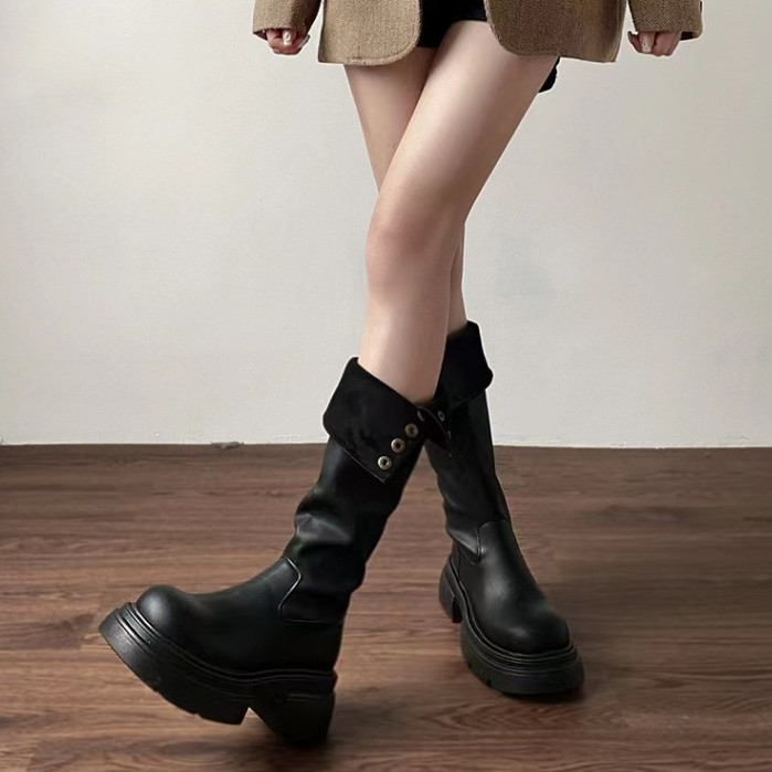 Giày Bốt Cao Gót 7cm Màu Đen / Nâu Phong Cách Anh Quốc Thời Trang Thu Đông 2023 Cho Nữ