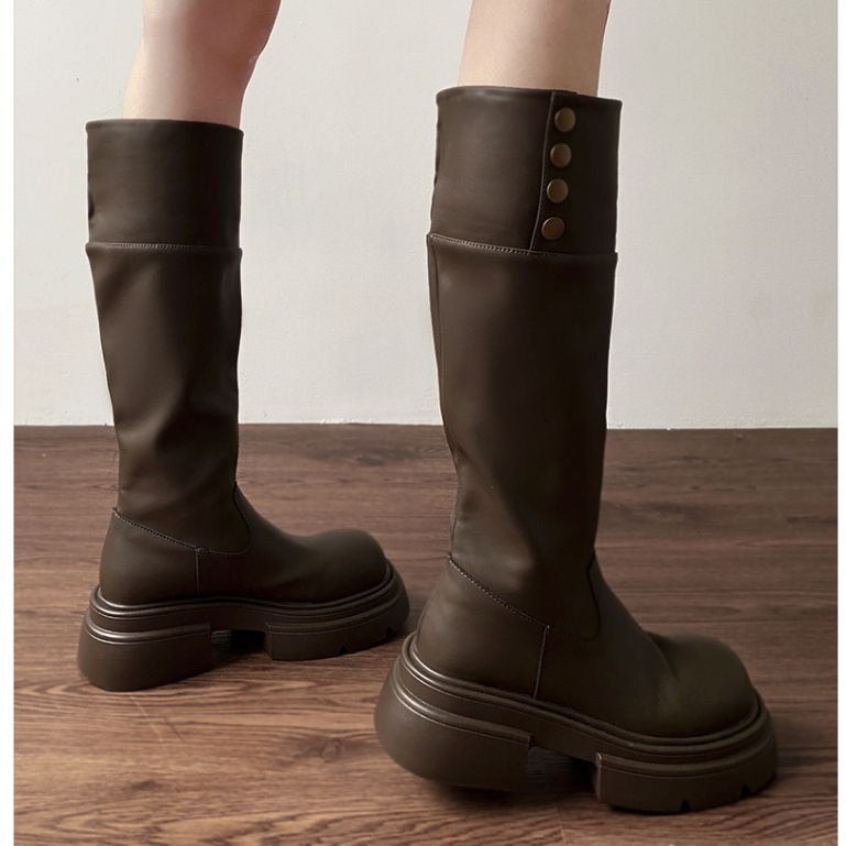 Giày Bốt Cao Gót 7cm Màu Đen / Nâu Phong Cách Anh Quốc Thời Trang Thu Đông 2023 Cho Nữ