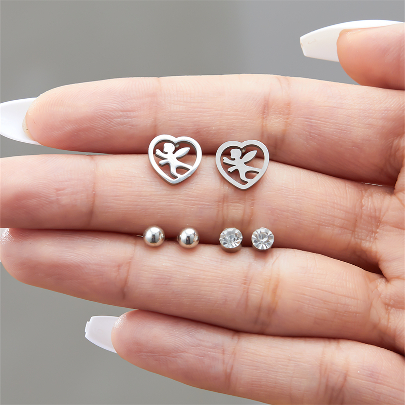 Bộ 3 đôi bông tai bạc 925 hình trái tim / lông vũ / bướm đính đá zircon cho nữ