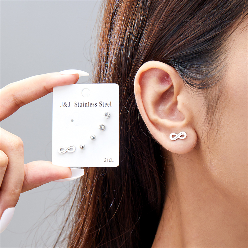 Bộ 3 đôi bông tai bạc 925 hình trái tim / lông vũ / bướm đính đá zircon cho nữ